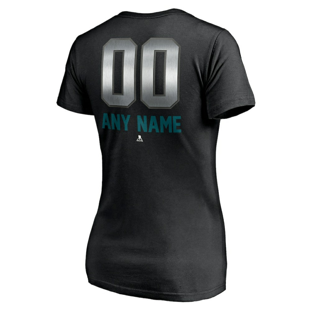 NHL,Custom San Jose Sharks Women's Personalized Midnight Mascot Logo V-Neck T-Shirt - Black