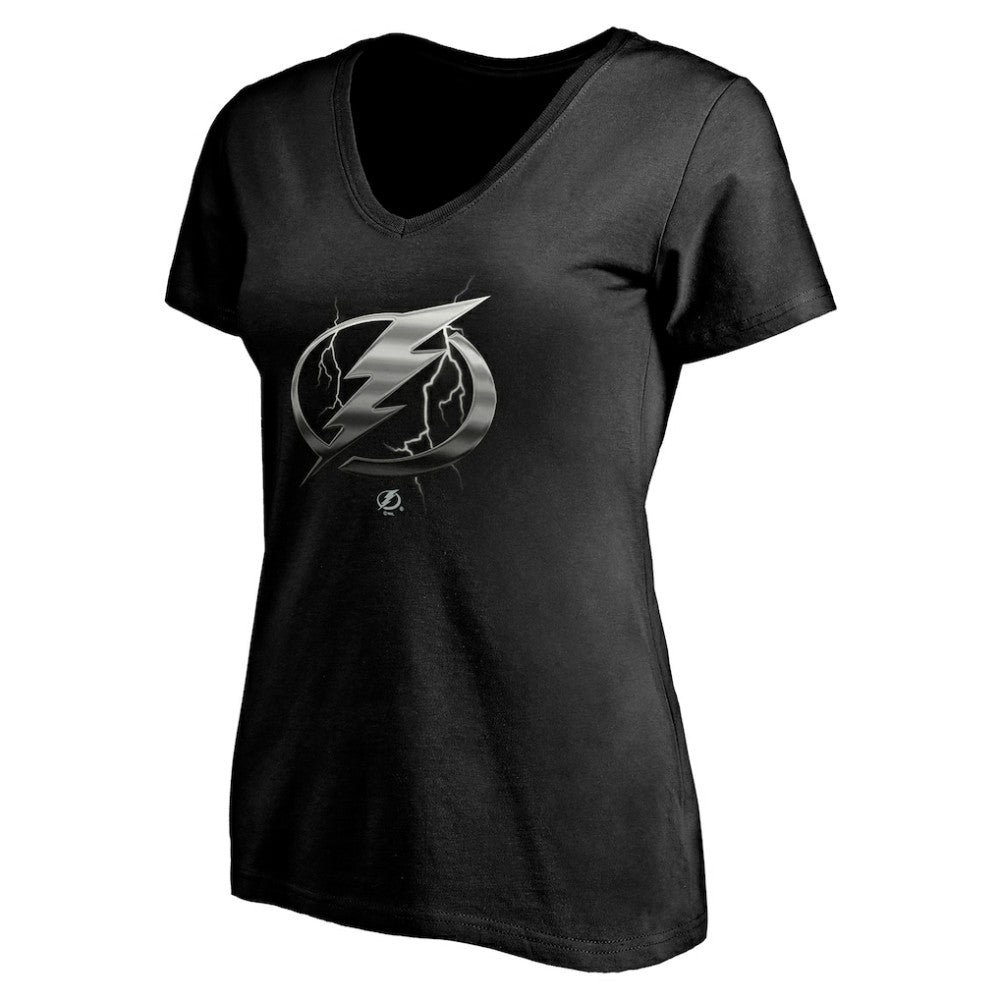 NHL,Custom Tampa Bay Lightning Women's Personalized Midnight Mascot Logo V-Neck T-Shirt - Black