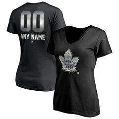 NHL,Custom Toronto Maple Leafs Women's Personalized Midnight Mascot Logo V-Neck T-Shirt - Black