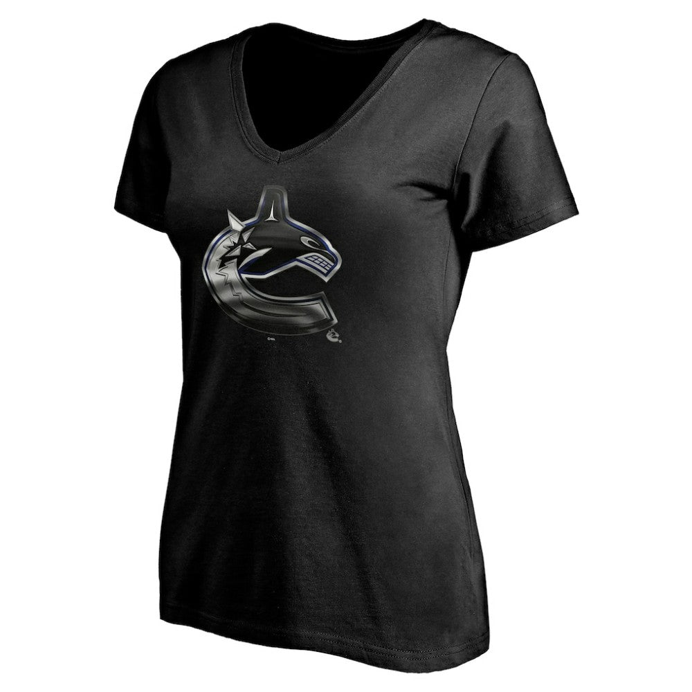 NHL,Custom Vancouver Canucks Women's Personalized Midnight Mascot Logo V-Neck T-Shirt - Black