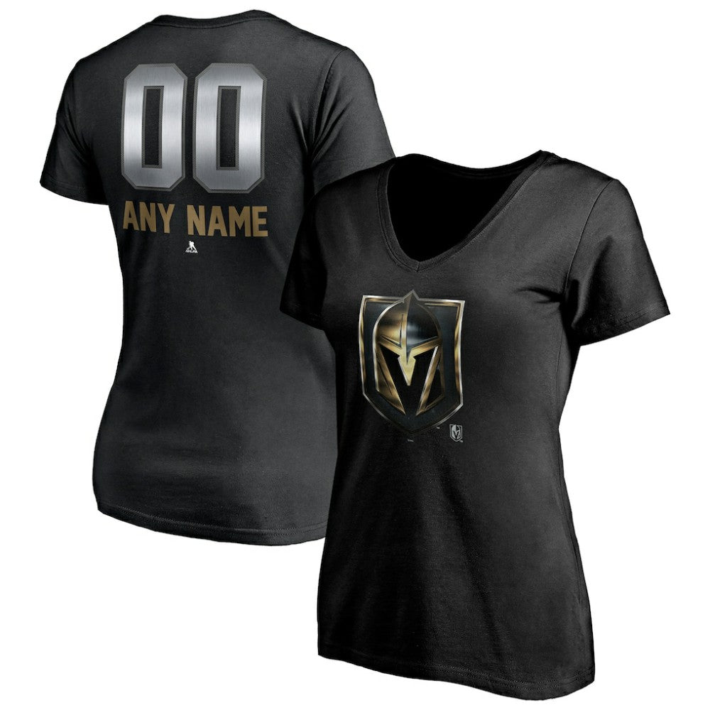 NHL,Custom Vegas Golden Knights Women's Personalized Midnight Mascot Logo V-Neck T-Shirt - Black
