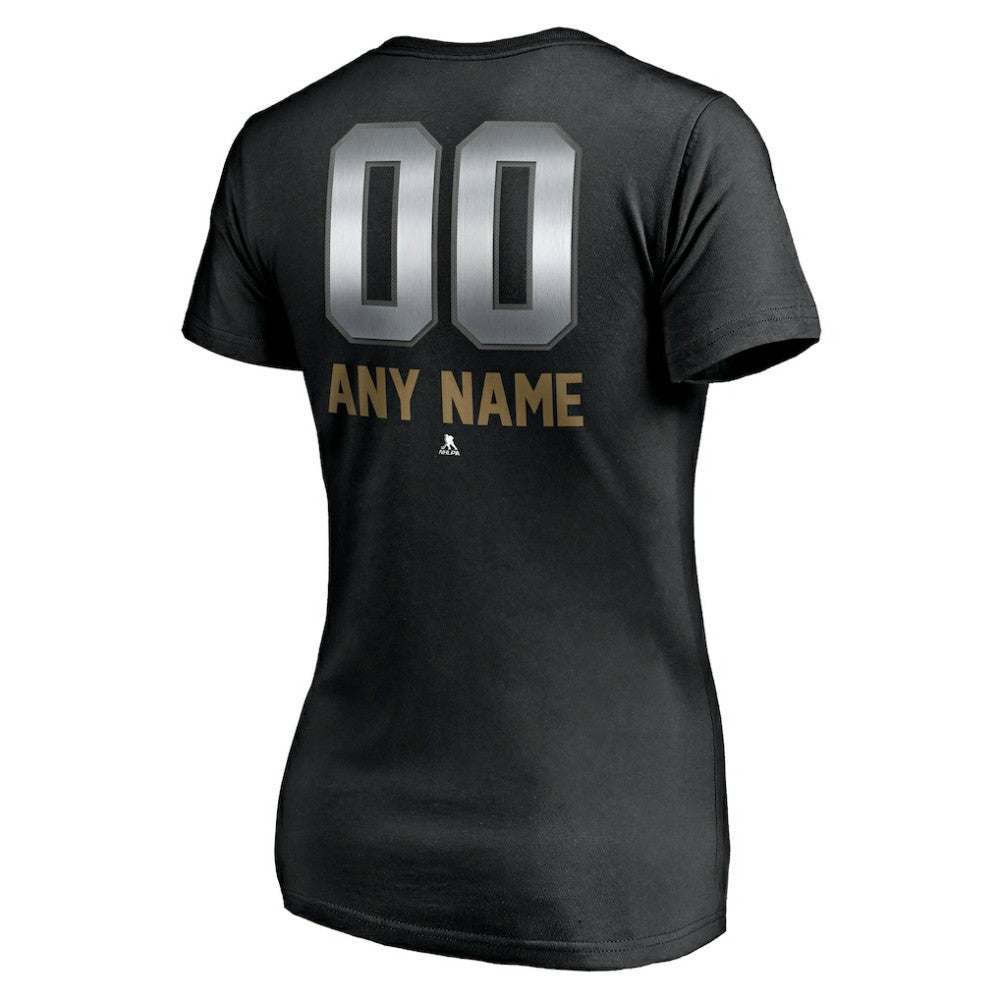 NHL,Custom Vegas Golden Knights Women's Personalized Midnight Mascot Logo V-Neck T-Shirt - Black