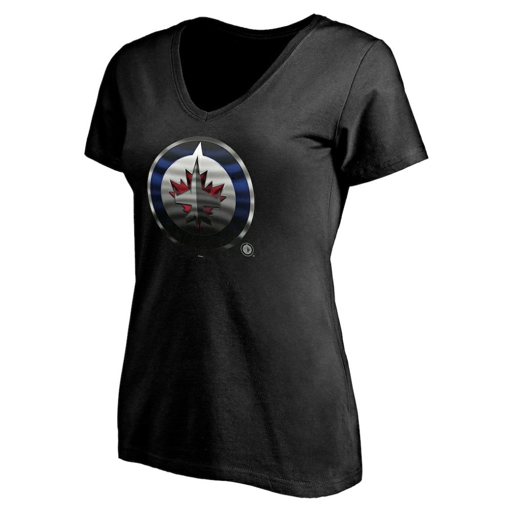 NHL,Custom Winnipeg Jets Women's Personalized Midnight Mascot Logo V-Neck T-Shirt - Black