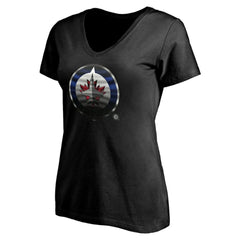 NHL,Custom Winnipeg Jets Women's Personalized Midnight Mascot Logo V-Neck T-Shirt - Black