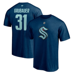 NHL Philipp Grubauer Seattle Kraken Fanatics Authentic Stack Name & Number T-Shirt - Deep Sea Blue