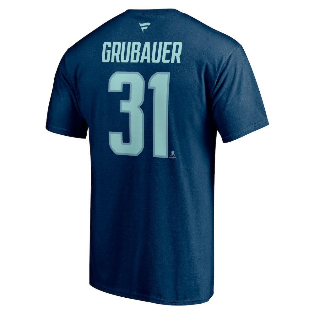 NHL Philipp Grubauer Seattle Kraken Fanatics Authentic Stack Name & Number T-Shirt - Deep Sea Blue