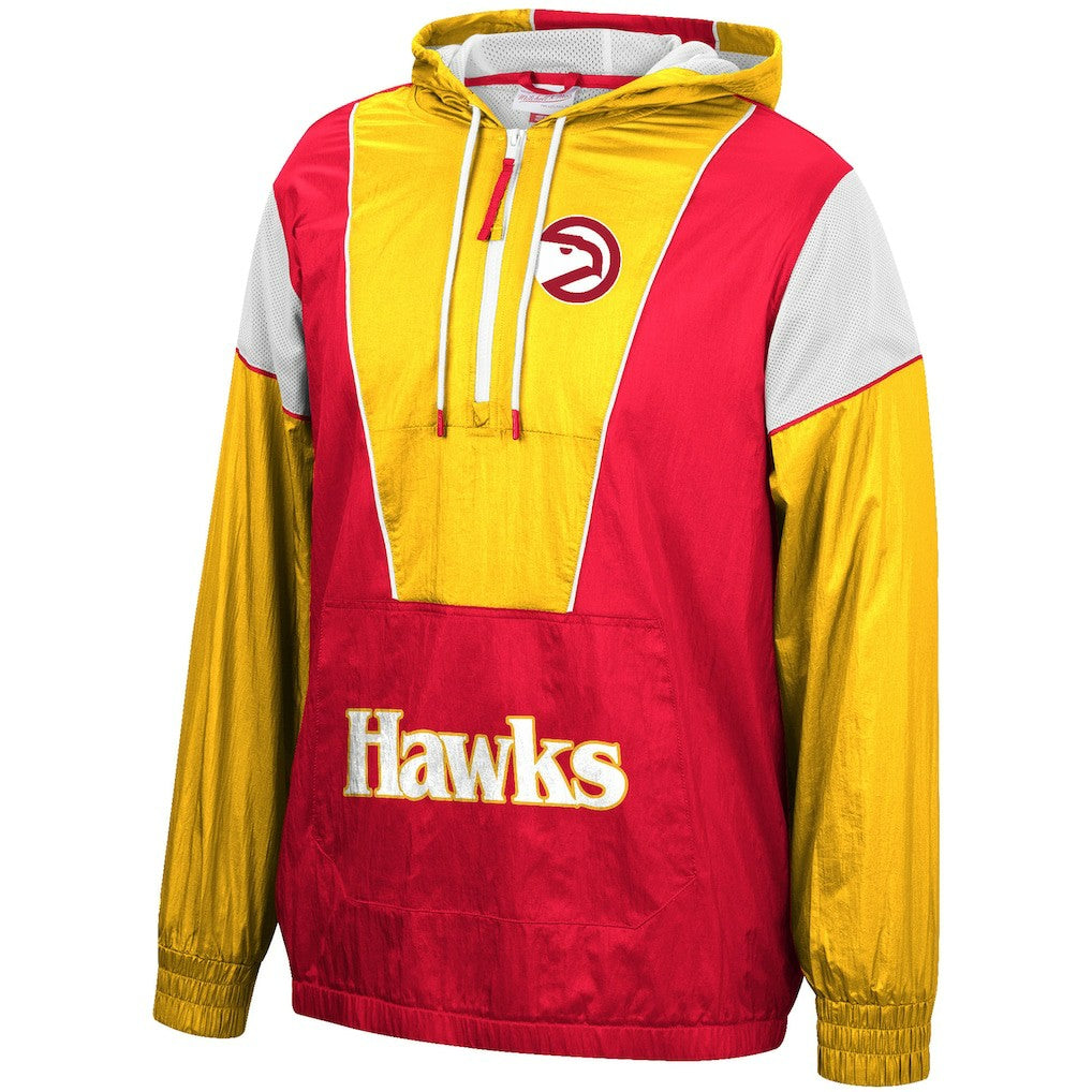 Atlanta Hawks Hardwood Classics Highlight Reel Windbreaker Half-Zip Hoodie Jacket Red/Yellow