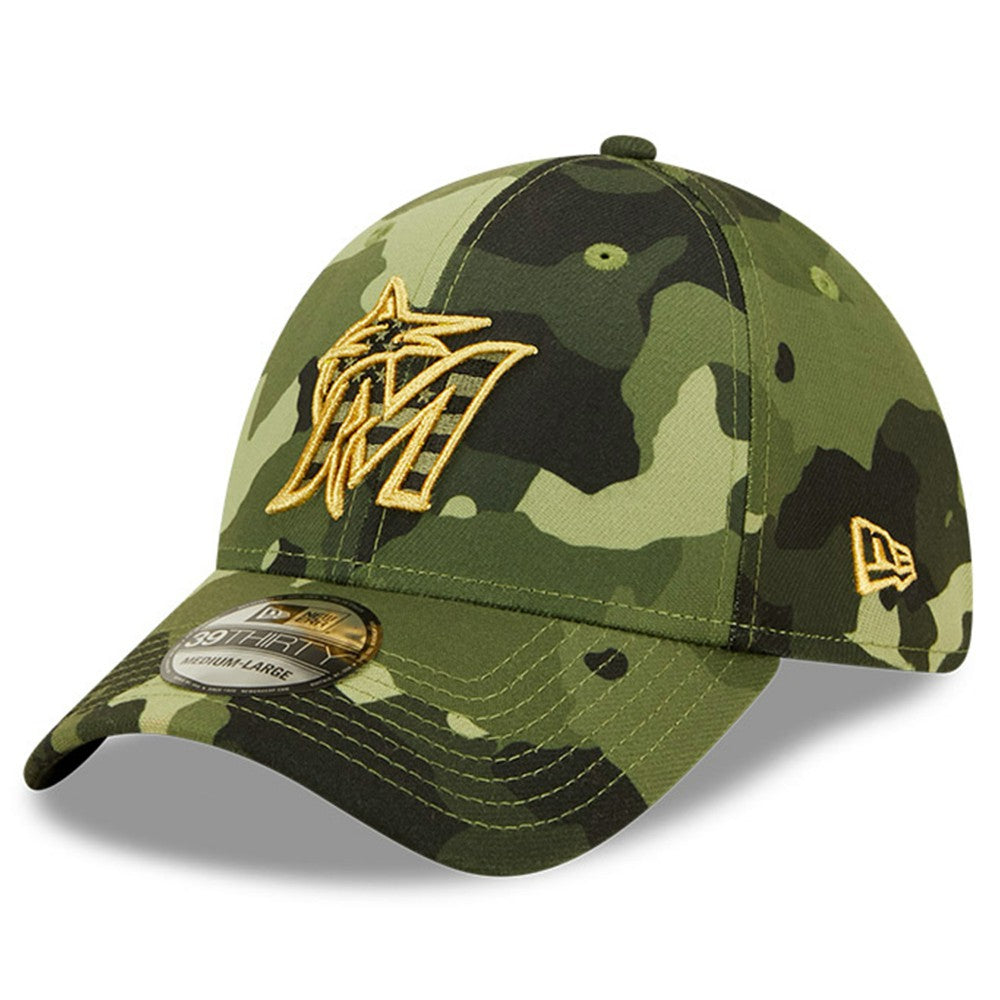 Miami Marlins New Era 2022 Armed Forces Day 39THIRTY Flex Hat - Camo Hats