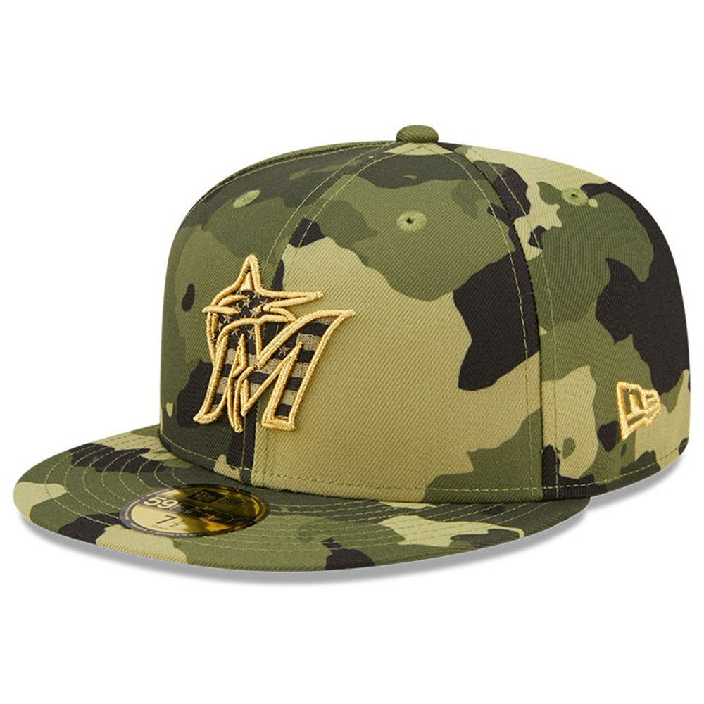 Miami Marlins New Era 2022 Armed Forces Day On-Field 59FIFTY Fitted Hat - Camo Hats