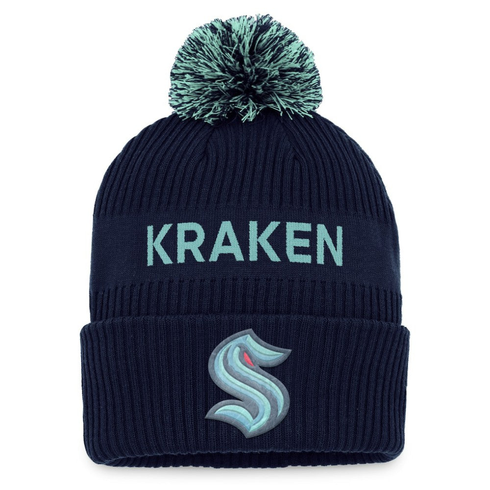 NHL Seattle Kraken Fanatics 2022 NHL Draft Authentic Pro Cuffed Knit Hat with Pom - Deep Sea Blue/Light Blue