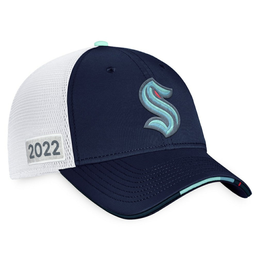 NHL Seattle Kraken Fanatics 2022 NHL Draft Authentic Pro On Stage Trucker Adjustable Hat - Navy/White
