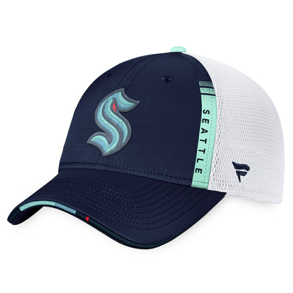NHL Seattle Kraken Fanatics 2022 NHL Draft Authentic Pro On Stage Trucker Adjustable Hat - Navy/White