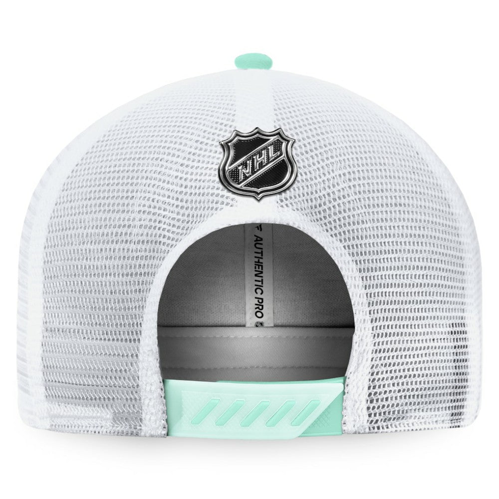 NHL Seattle Kraken Fanatics 2022 NHL Draft Authentic Pro On Stage Trucker Adjustable Hat - Navy/White
