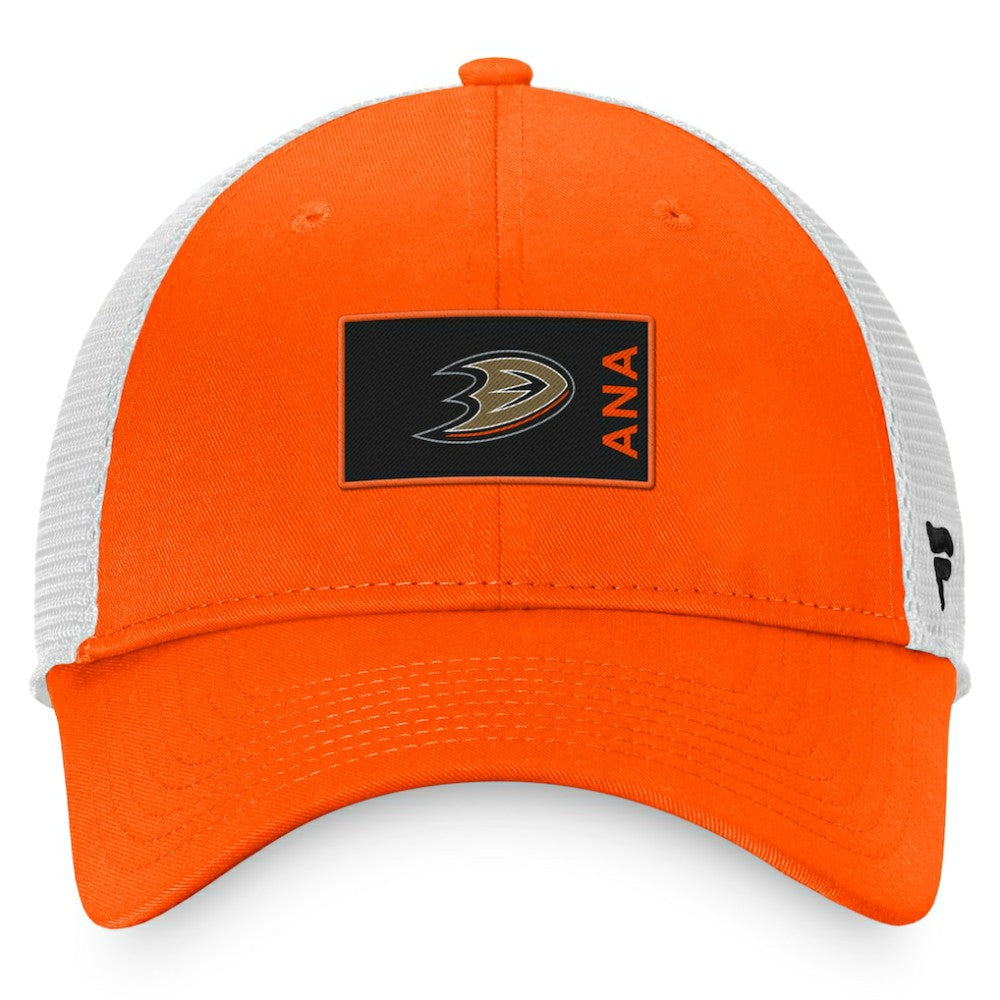 NHL Anaheim Ducks Fanatics Authentic Pro Rink Trucker Snapback Hat - Orange/White