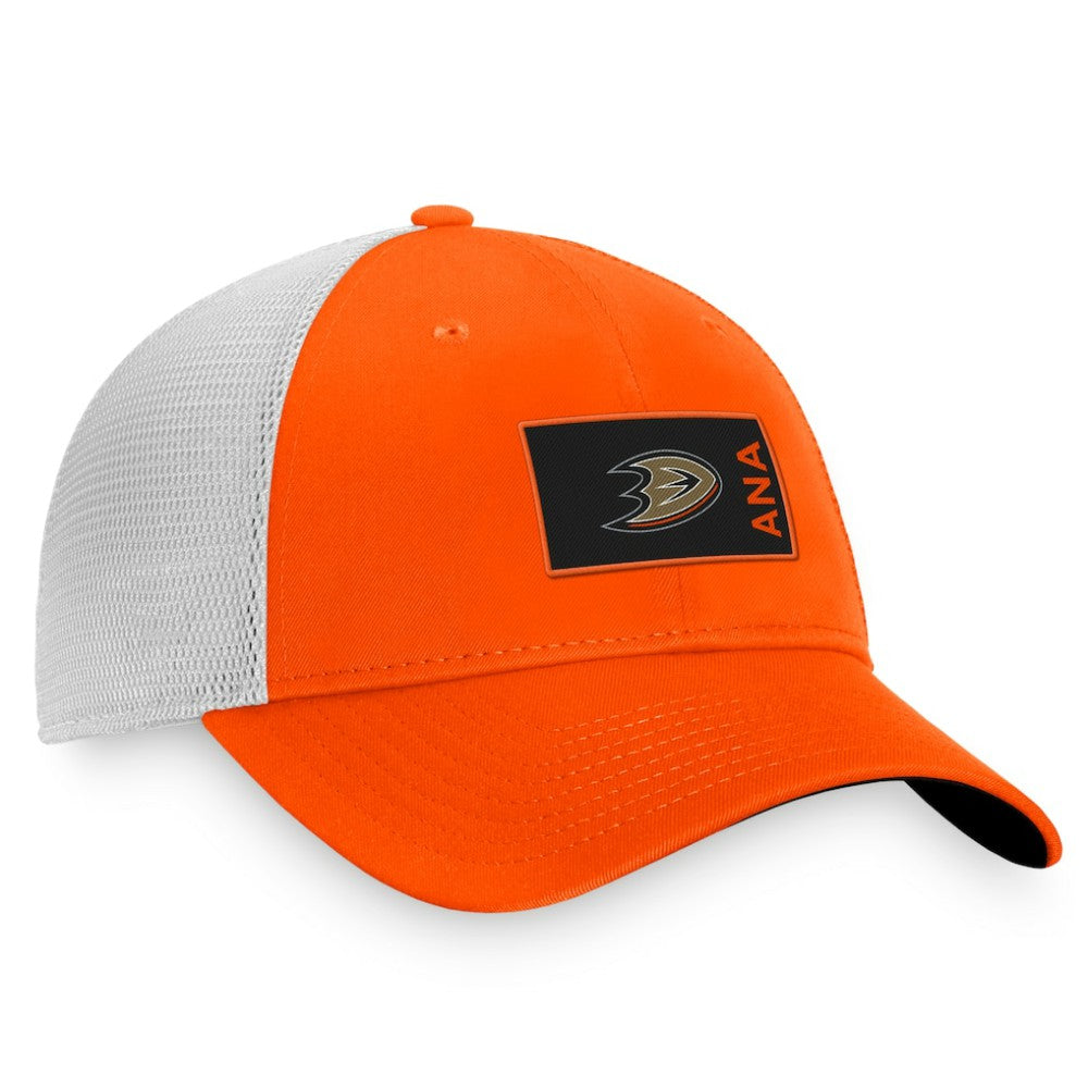 NHL Anaheim Ducks Fanatics Authentic Pro Rink Trucker Snapback Hat - Orange/White