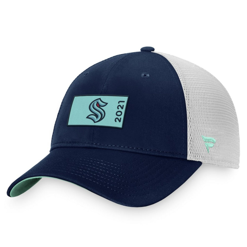 NHL Seattle Kraken Fanatics Authentic Pro Rink Trucker Snapback Hat - Deep Sea Blue/White