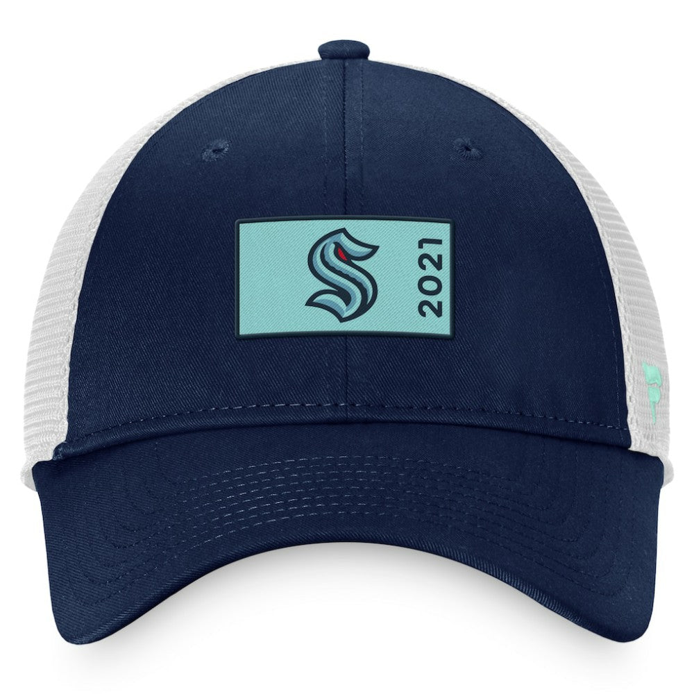 NHL Seattle Kraken Fanatics Authentic Pro Rink Trucker Snapback Hat - Deep Sea Blue/White