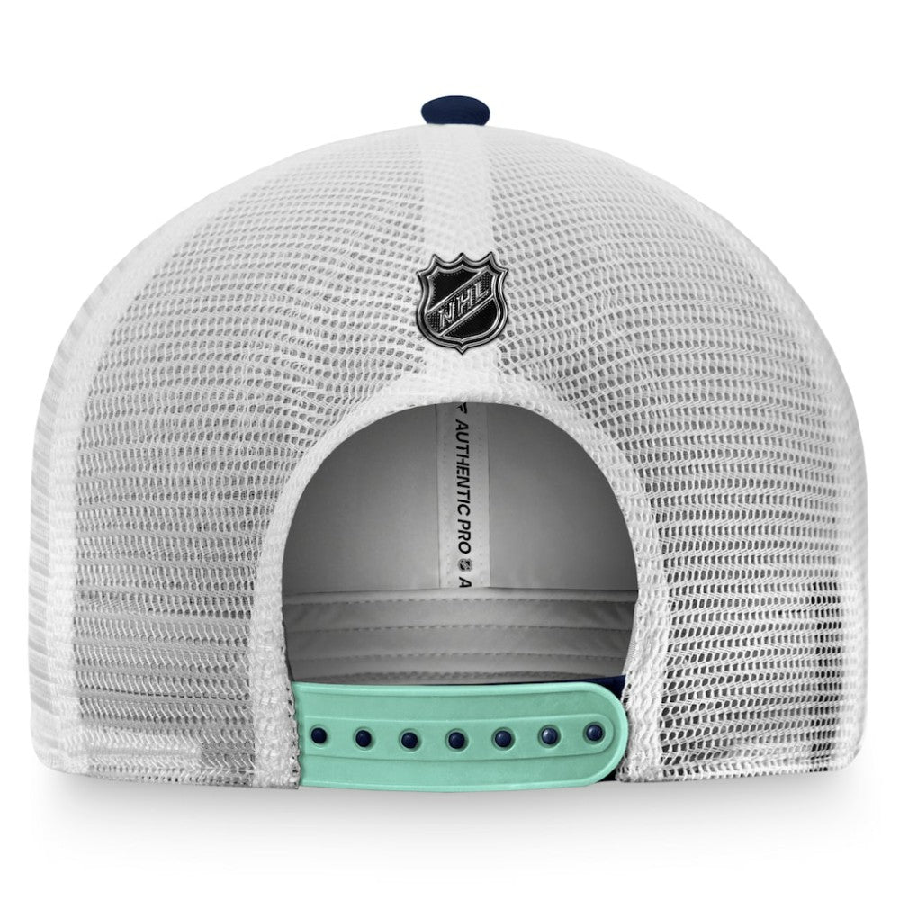 NHL Seattle Kraken Fanatics Authentic Pro Rink Trucker Snapback Hat - Deep Sea Blue/White