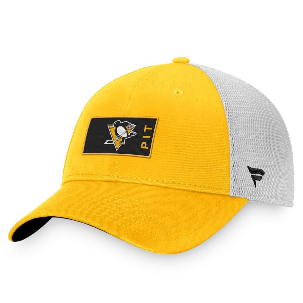 NHL Pittsburgh Penguins Fanatics Authentic Pro Rink Trucker Snapback Hat - Gold/White