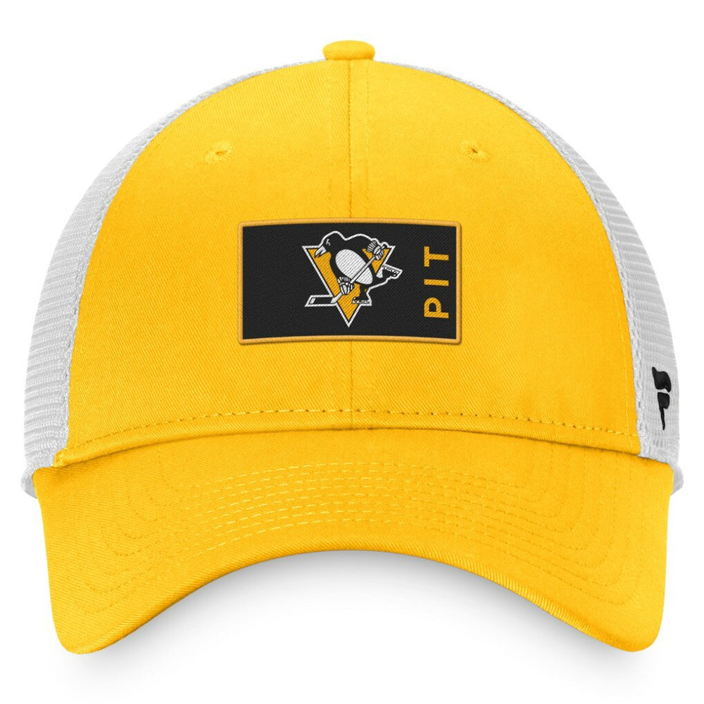 NHL Pittsburgh Penguins Fanatics Authentic Pro Rink Trucker Snapback Hat - Gold/White