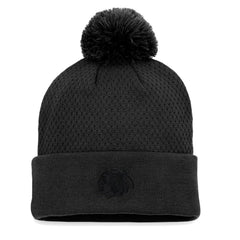 NHL Chicago Blackhawks Fanatics Women's Authentic Pro Road Cuffed Knit Hat with Pom - Black