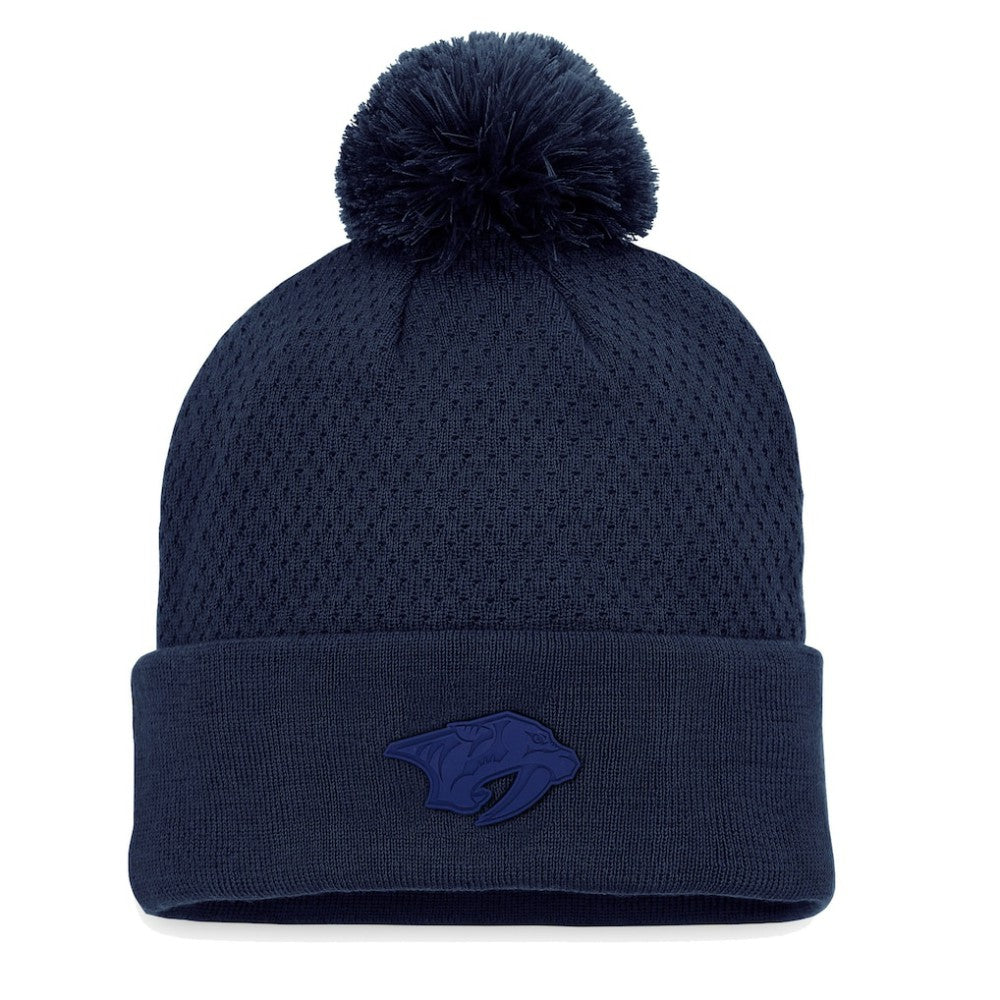 NHL Nashville Predators Fanatics Women's Authentic Pro Road Cuffed Knit Hat with Pom - Navy