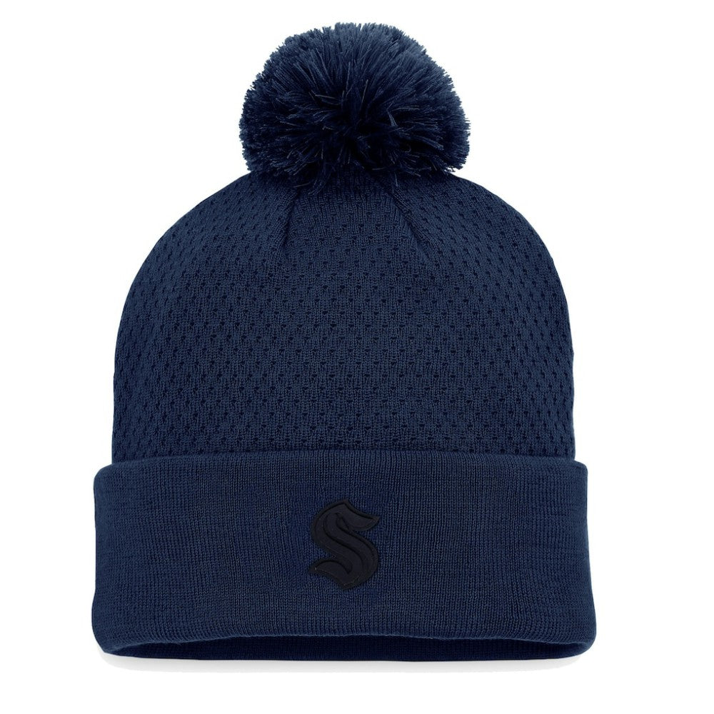 NHL Seattle Kraken Fanatics Women's Authentic Pro Road Cuffed Knit Hat with Pom - Deep Sea Blue