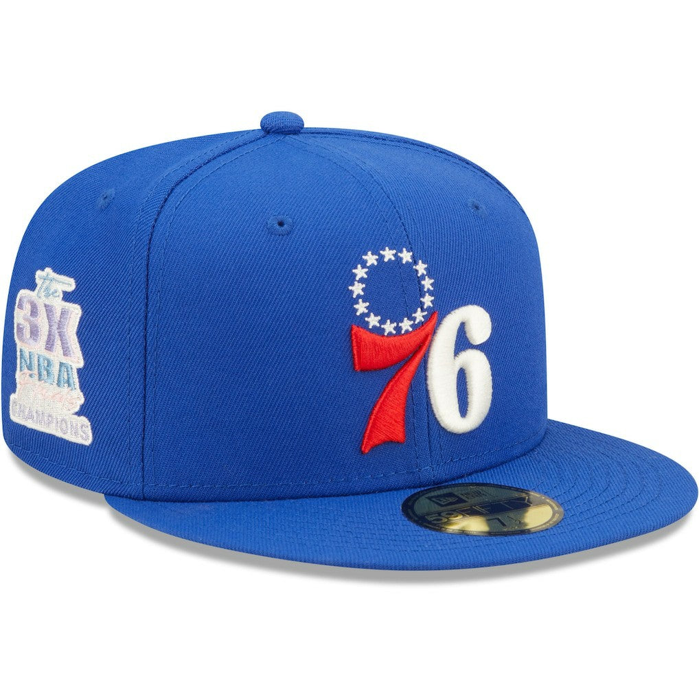 Philadelphia 76ers 3x NBA Finals Champions Pop Sweat 59FIFTY Fitted Hat Royal