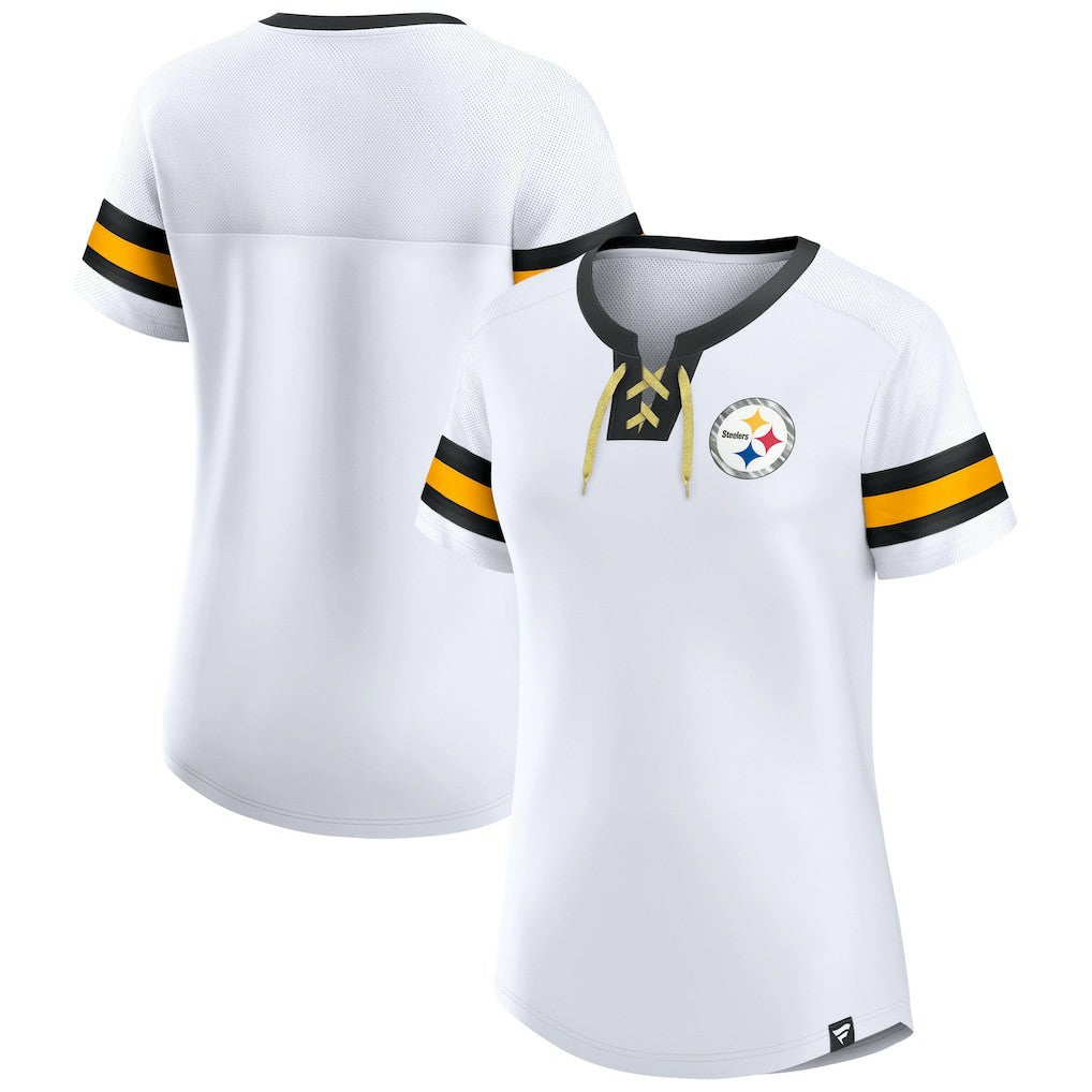 Pittsburgh Steelers Women's Sunday Best Lace-Up T-Shirt White