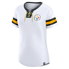 Pittsburgh Steelers Women's Sunday Best Lace-Up T-Shirt White