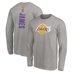 LeBron James Los Angeles Lakers #6 Playmaker Name & Number Long Sleeve T-Shirt Heathered Gray