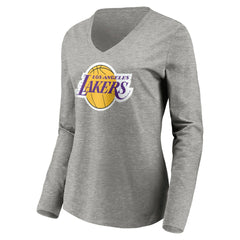 LeBron James Los Angeles Lakers Women's #6 Playmaker Name & Number Long Sleeve V-Neck T-Shirt Heathered Gray