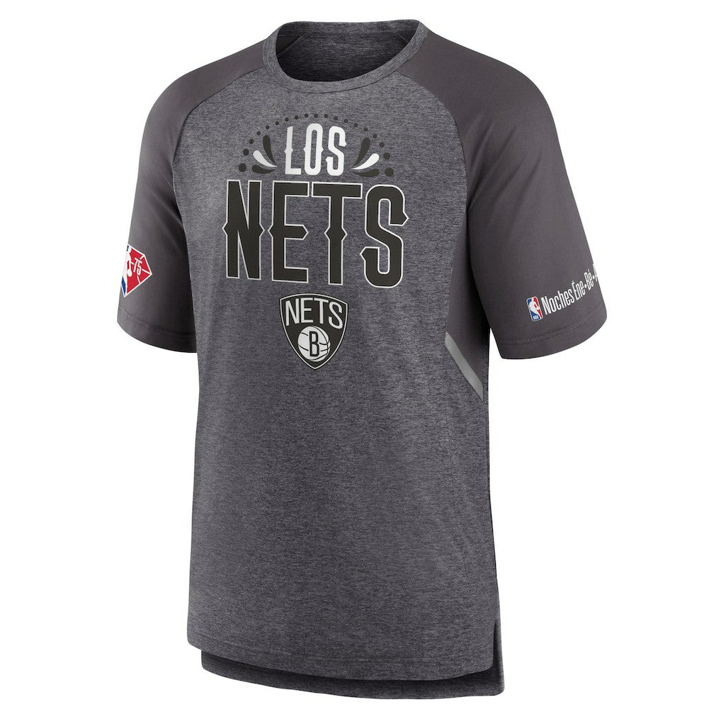 Brooklyn Nets 2022 Noches Ene-Be-A Core Shooting Raglan T-Shirt Heathered Gray