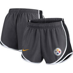 Pittsburgh Steelers Women's Plus Size Logo Performance Tempo Shorts Charcoal