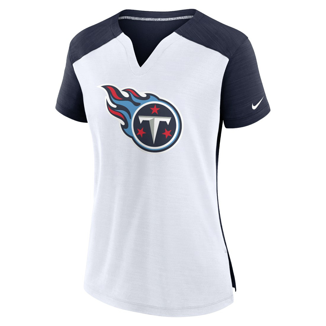 Tennessee Titans Women's Impact Exceed Performance Notch Neck T-Shirt White/Navy