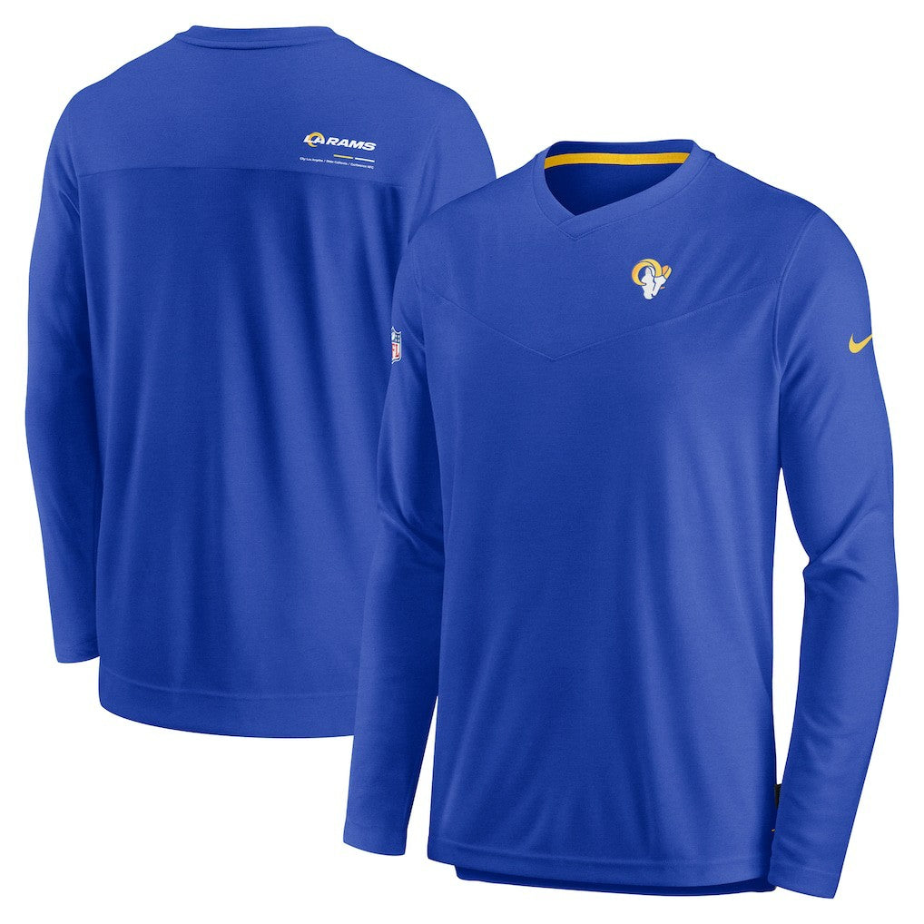 Los Angeles Rams Sideline Coach Chevron Lock Up Long Sleeve V-Neck Performance T-Shirt Royal