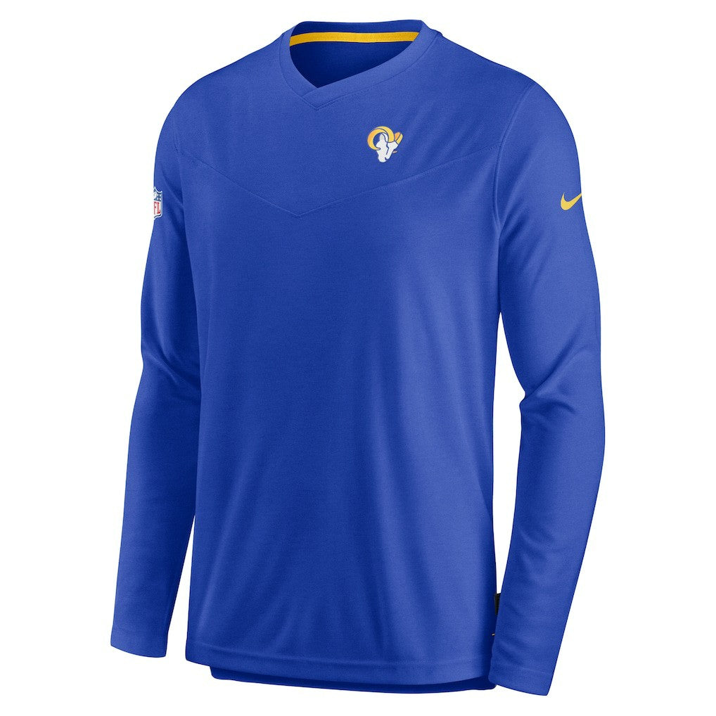Los Angeles Rams Sideline Coach Chevron Lock Up Long Sleeve V-Neck Performance T-Shirt Royal