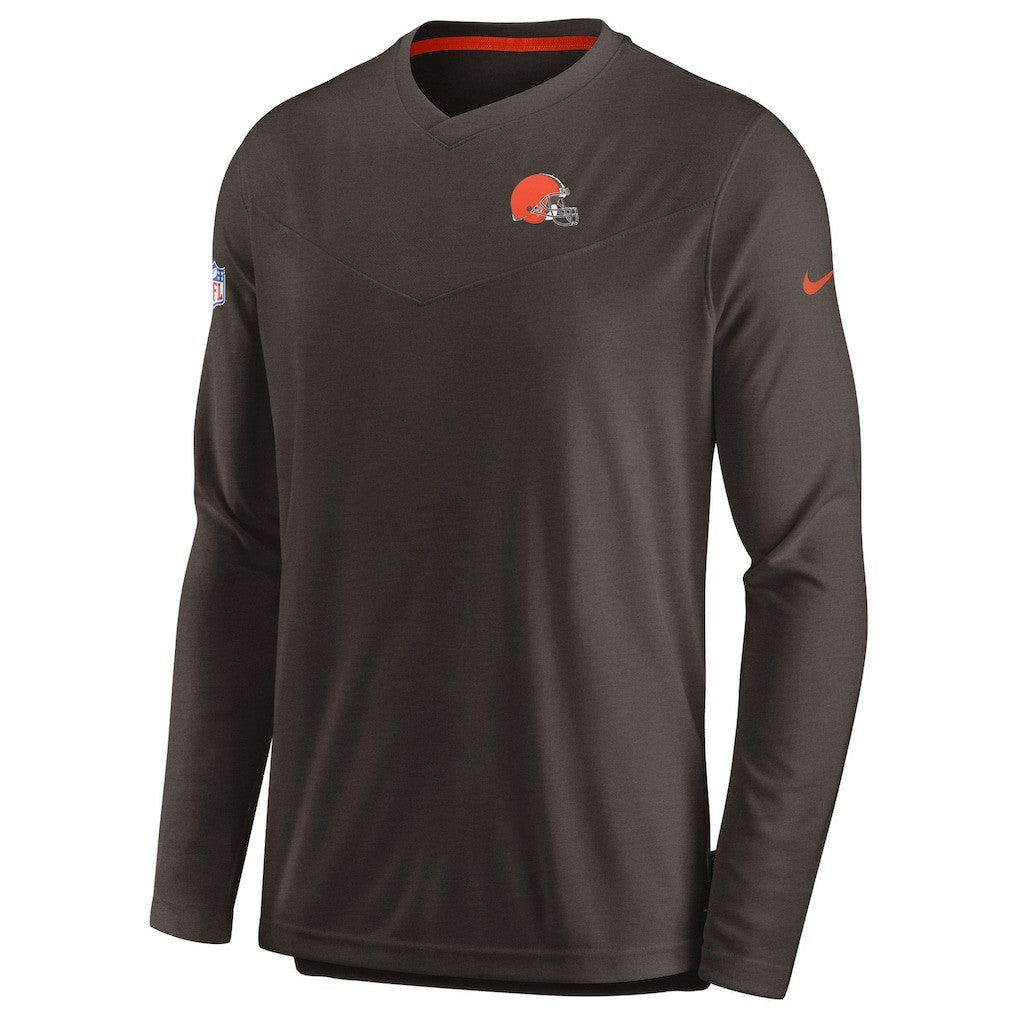 Cleveland Browns Sideline Coach Chevron Lock Up Long Sleeve V-Neck Performance T-Shirt Brown