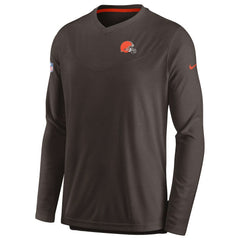Cleveland Browns Sideline Coach Chevron Lock Up Long Sleeve V-Neck Performance T-Shirt Brown