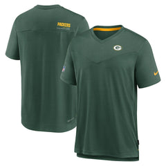 Green Bay Packers Sideline Coach Chevron Lock Up Logo V-Neck Performance T-Shirt Heather Kelly Green