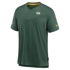 Green Bay Packers Sideline Coach Chevron Lock Up Logo V-Neck Performance T-Shirt Heather Kelly Green
