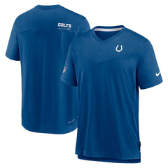 Indianapolis Colts Sideline Coach Chevron Lock Up Logo V-Neck Performance T-Shirt Royal