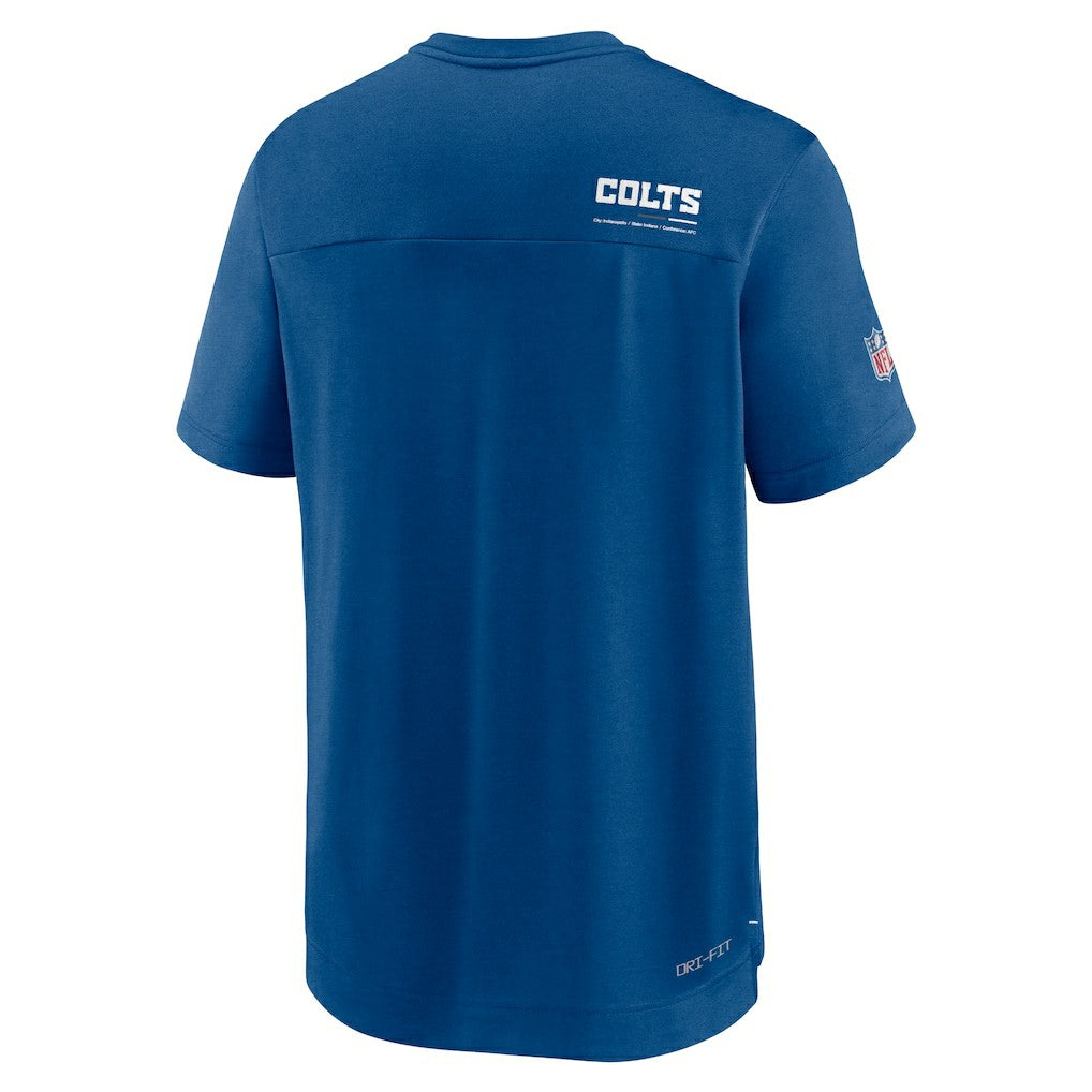 Indianapolis Colts Sideline Coach Chevron Lock Up Logo V-Neck Performance T-Shirt Royal