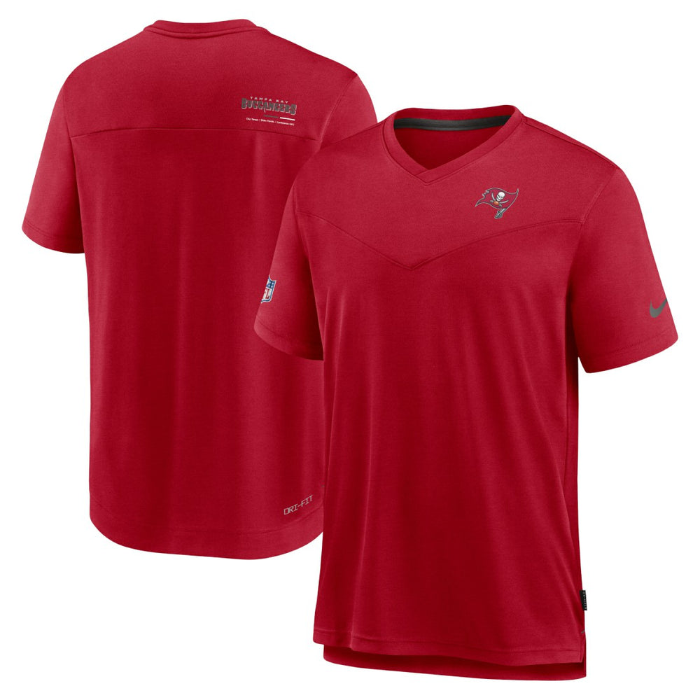 Tampa Bay Buccaneers Sideline Coach Chevron Lock Up Logo V-Neck Performance T-Shirt Red