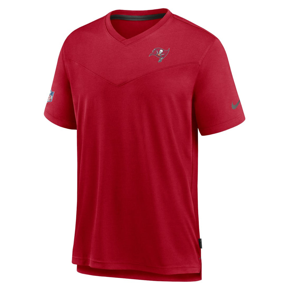 Tampa Bay Buccaneers Sideline Coach Chevron Lock Up Logo V-Neck Performance T-Shirt Red
