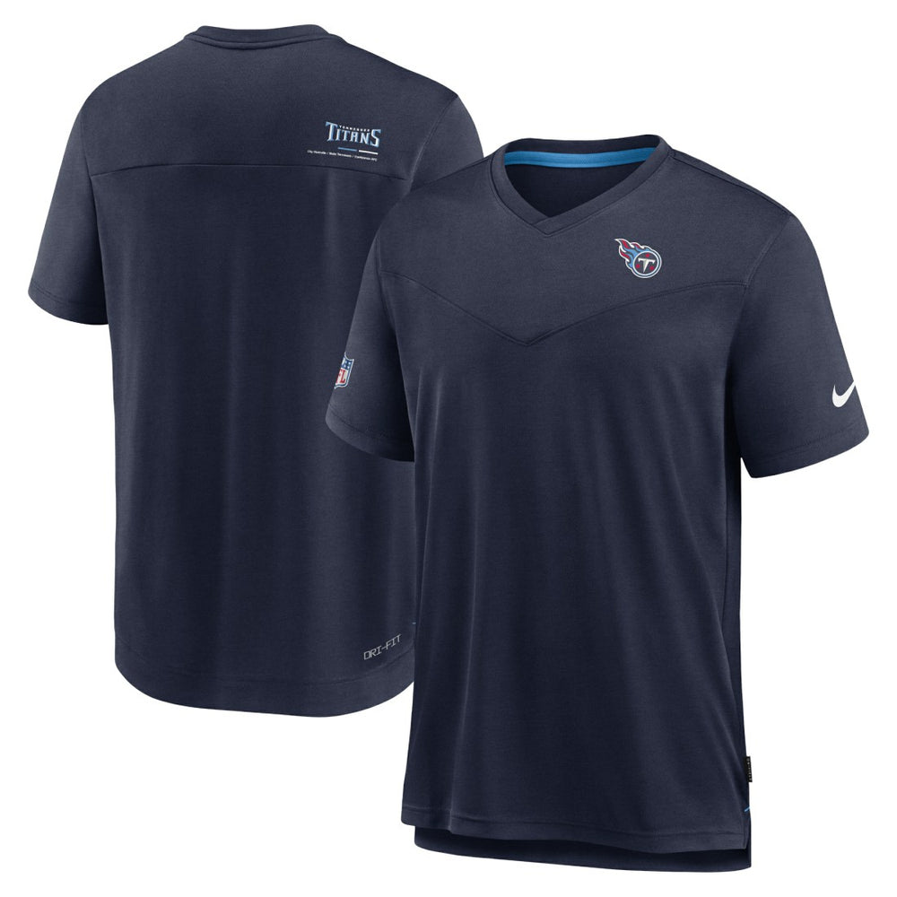 Tennessee Titans Sideline Coach Chevron Lock Up Logo V-Neck Performance T-Shirt Navy