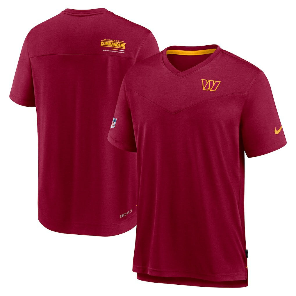 Washington Commanders Sideline Coach Chevron Lock Up Logo V-Neck Performance T-Shirt Burgundy