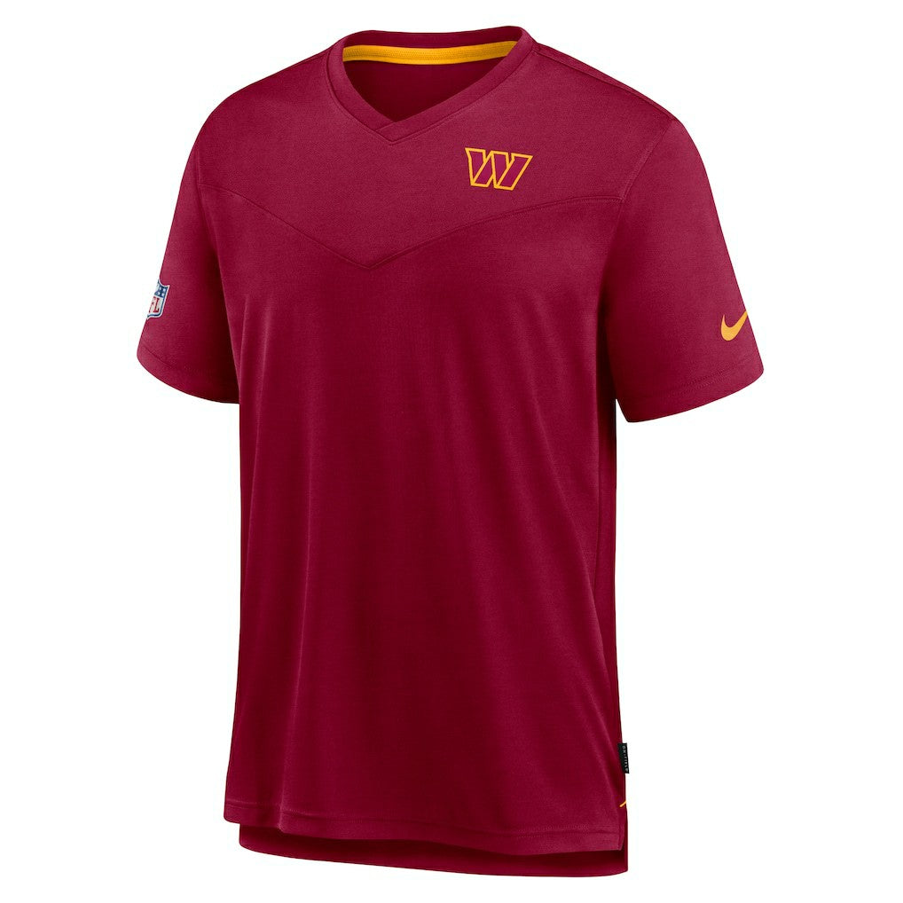 Washington Commanders Sideline Coach Chevron Lock Up Logo V-Neck Performance T-Shirt Burgundy