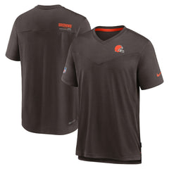 Cleveland Browns Sideline Coach Chevron Lock Up Logo V-Neck Performance T-Shirt Brown