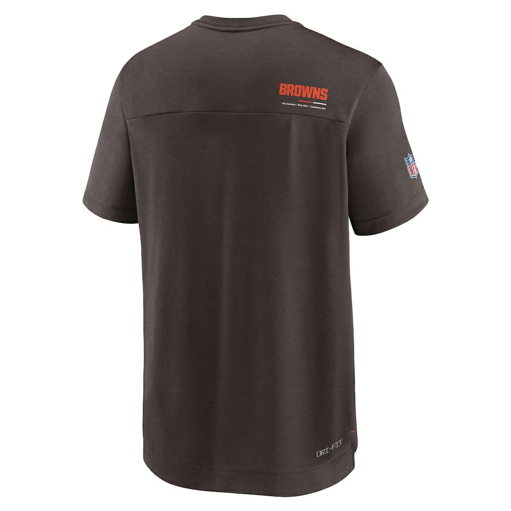 Cleveland Browns Sideline Coach Chevron Lock Up Logo V-Neck Performance T-Shirt Brown